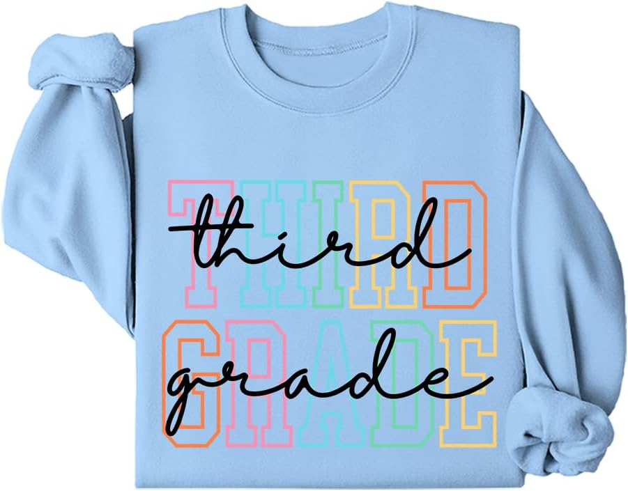Third Grade Teacher Sweatshirt Back to School Shirt - Crew Neck Carolina Blue-1