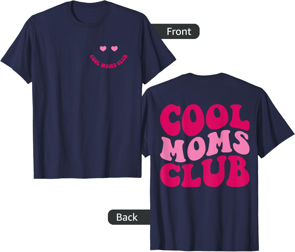 Cool Moms Club Funny Mom Saying Groovy Women T-Shirt - Navy Blue