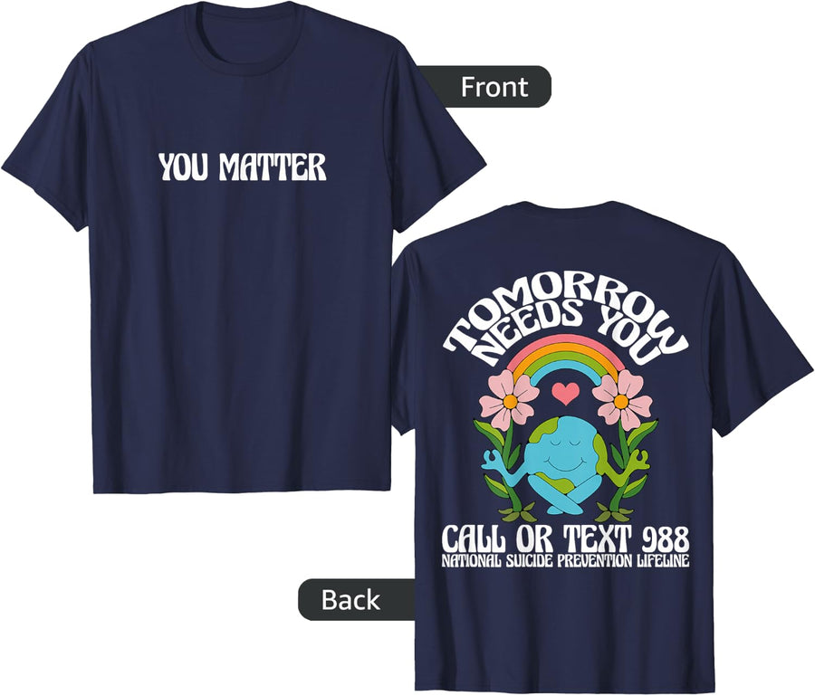 Retro Tomorrow Needs You 988 Suicide Prevention Awareness Tee T-Shirt - Navy Blue