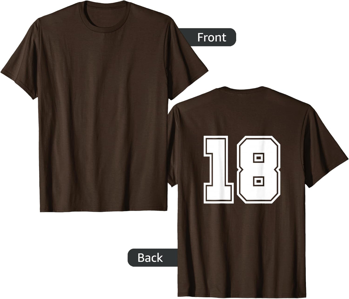 Number 18 T-shirt No. Eighteen #18 Sports Jerseys Player Tee - Brown