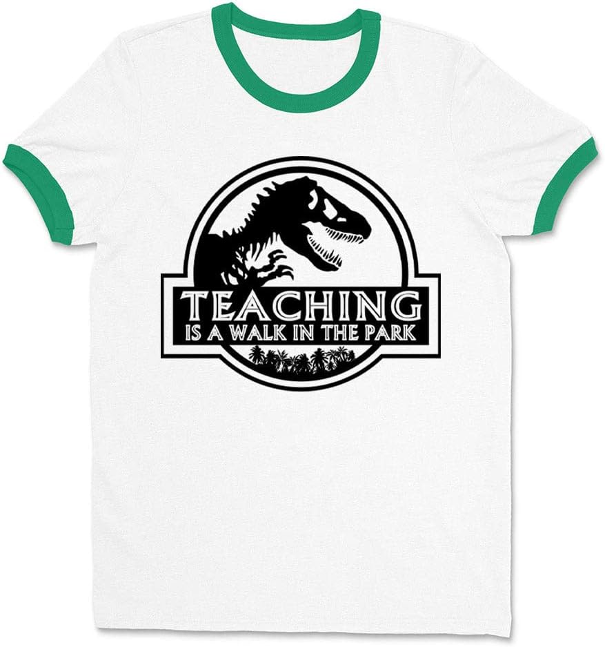 Teaching is a Walk in the Park Ringer Tee Shirt Unisex - White\/Kelly Green