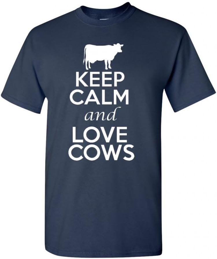 Keep Calm and Love Cows Adult T-Shirt Tee - Navy Blue
