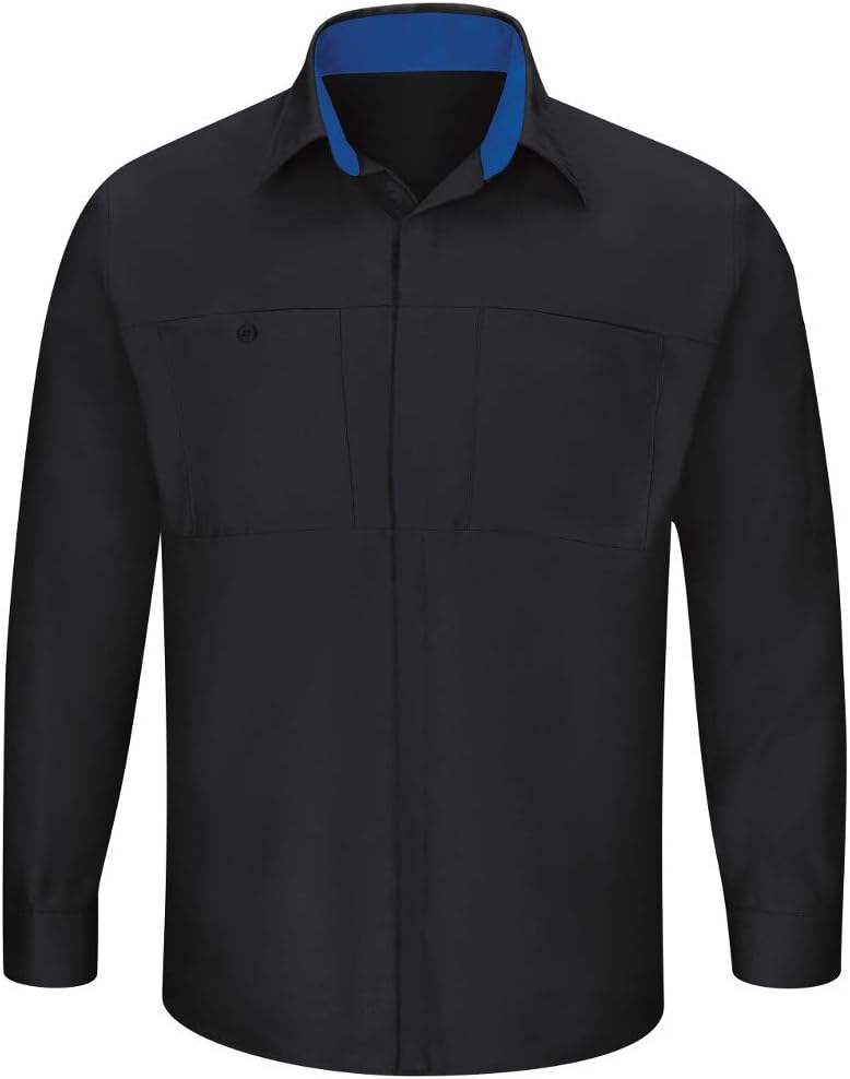 Red Kap Men's Long Sleeve Performance Plus Shop Shirt with Oilblok Technology - Black With Royal Blue Mesh