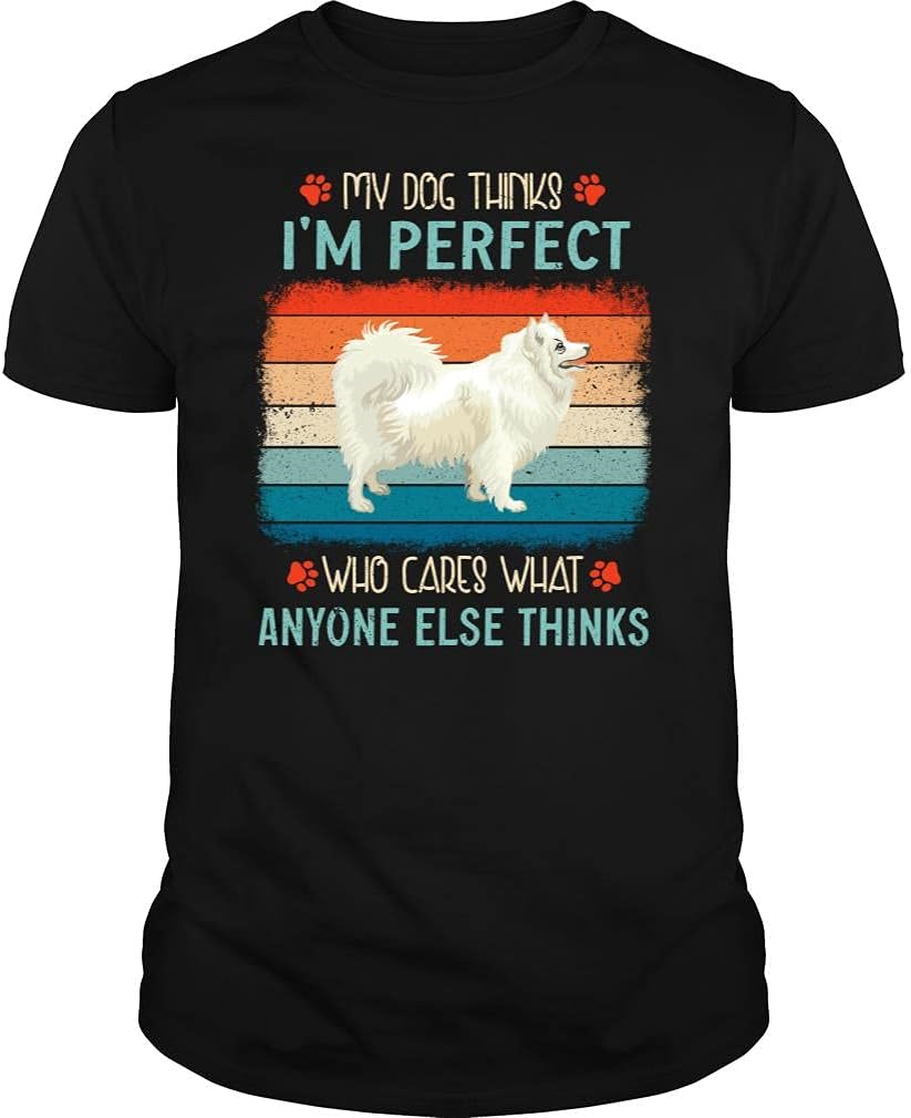 My Dog Thinks I'm Perfect Japanese Spitz Tshirt - Unisex Tee - Black
