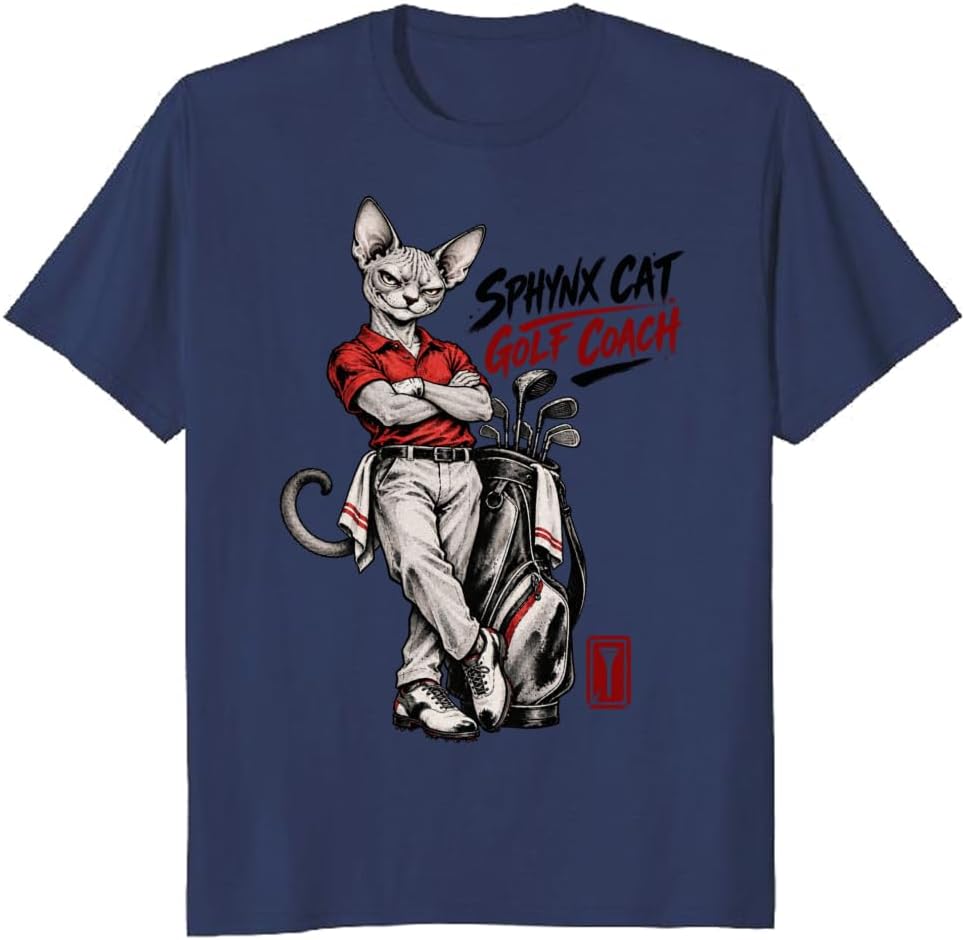 Ukiyo-E Sphynx Coach Graphic Tee Golf Cat Lover T-Shirt - S7