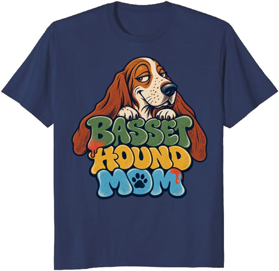 Basset Hound Mom T-Shirt Ukiyo-E Tattoo Heart Dog Graphic Tee - S6