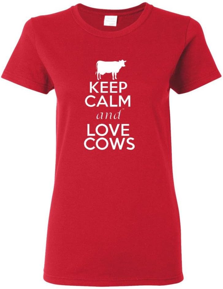 Ladies Keep Calm and Love Cows T-Shirt Tee - Red