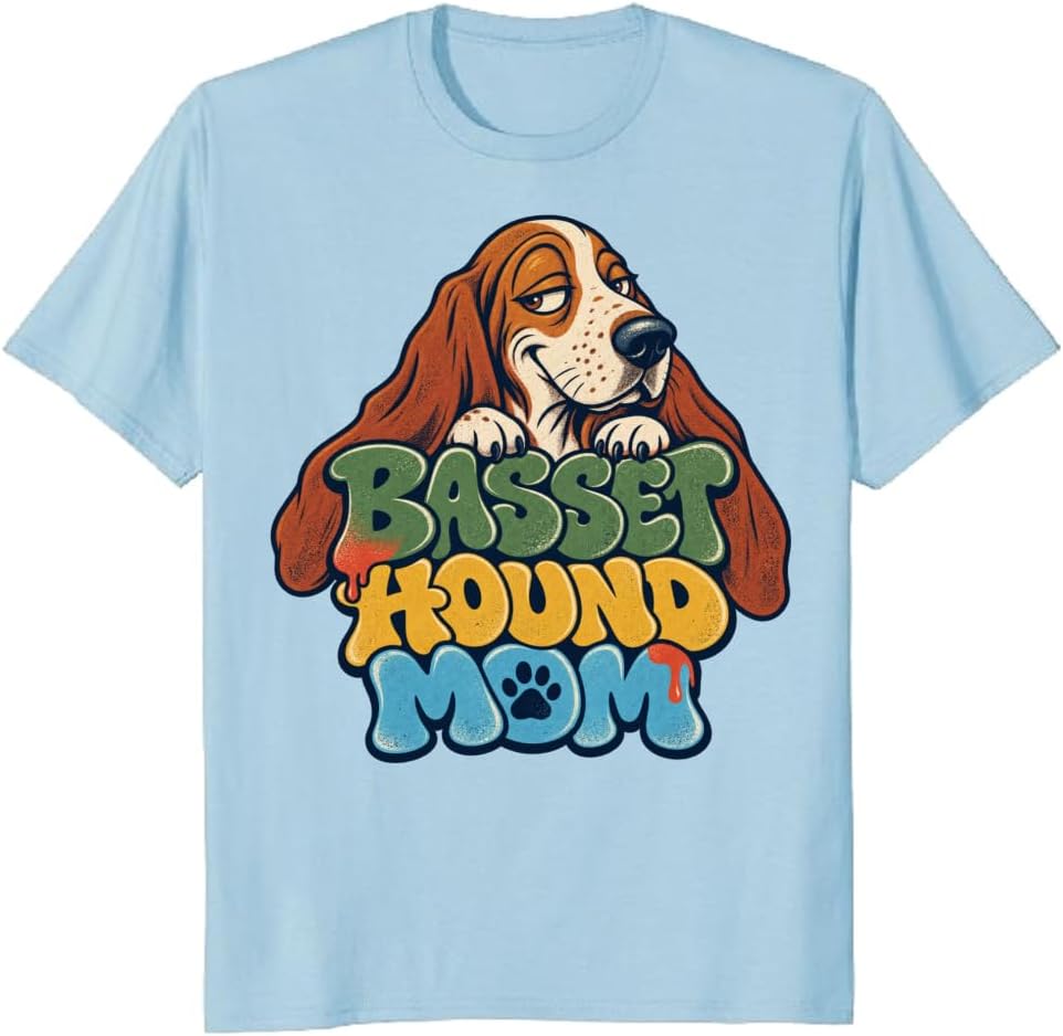 Basset Hound Mom T-Shirt Ukiyo-E Tattoo Heart Dog Graphic Tee - S5