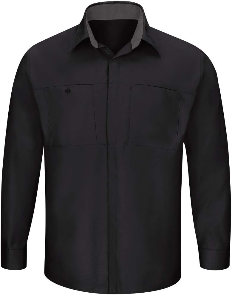 Red Kap Men's Long Sleeve Performance Plus Shop Shirt with Oilblok Technology - Black With Charcoal Mesh