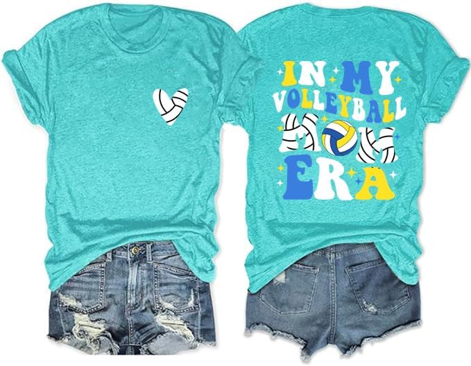 Softball Shirts for Women Baseball Mom Era Letter Print Tee Basketball Soccer Volleyball Mama Graphic Top - Lake Blue