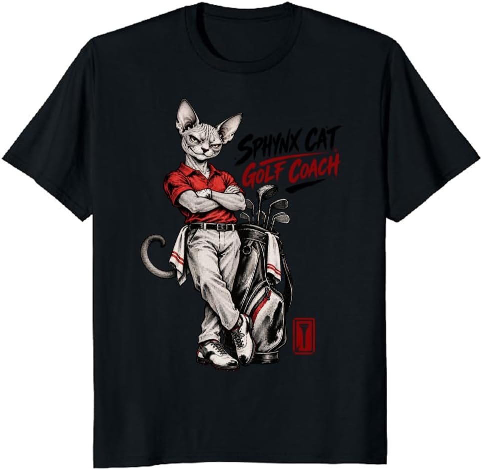 Ukiyo-E Sphynx Coach Graphic Tee Golf Cat Lover T-Shirt - S6