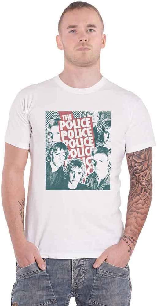 Police Men's Half Tone Faces T-Shirt Large White - As Pictured