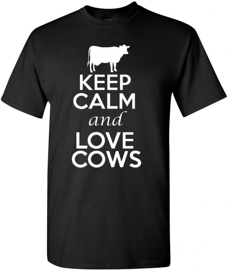 Keep Calm and Love Cows Adult T-Shirt Tee - Black