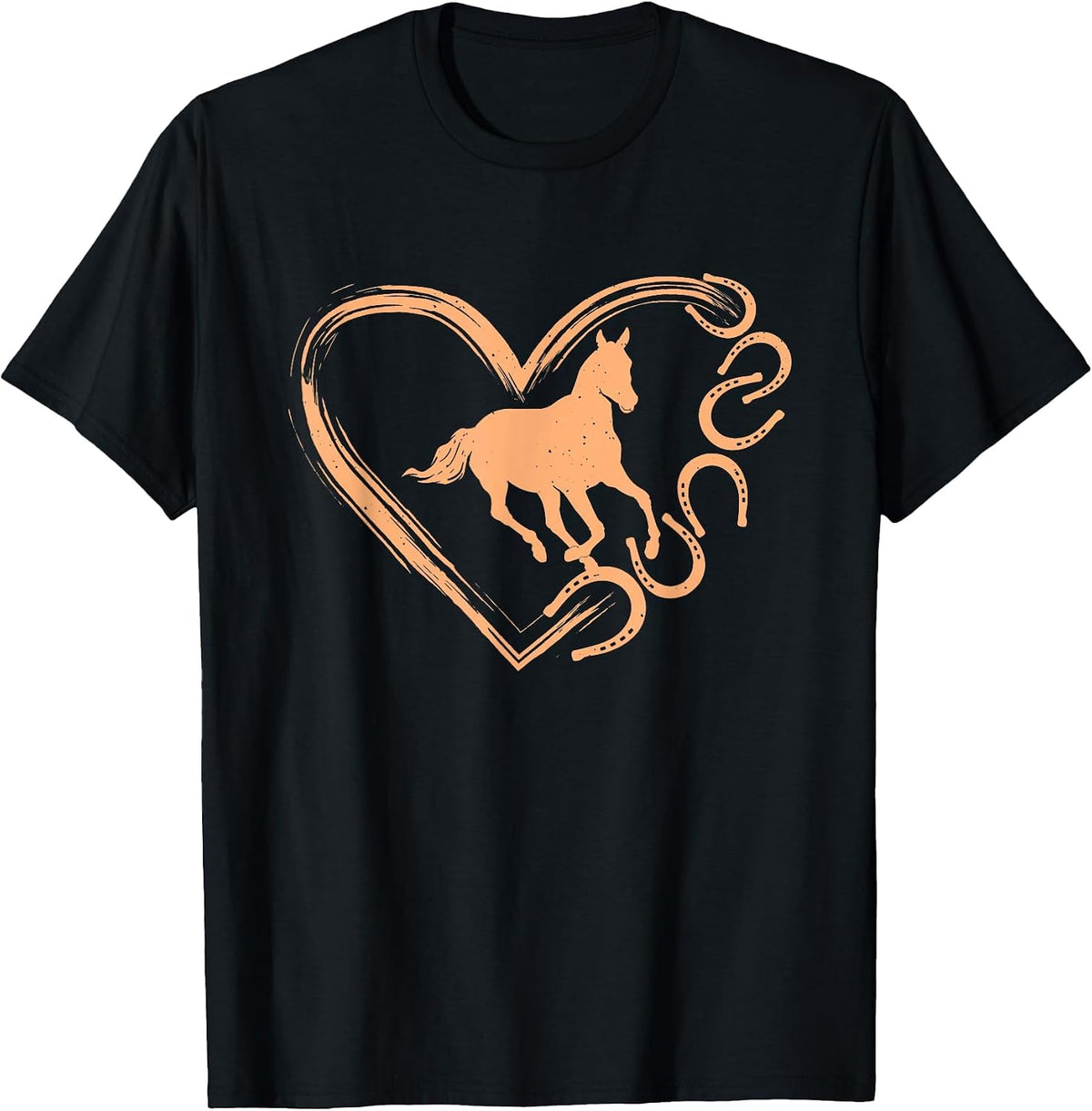 Horseshoe Heart Shaped Design - Horse Lovers Riding T-Shirt - Black