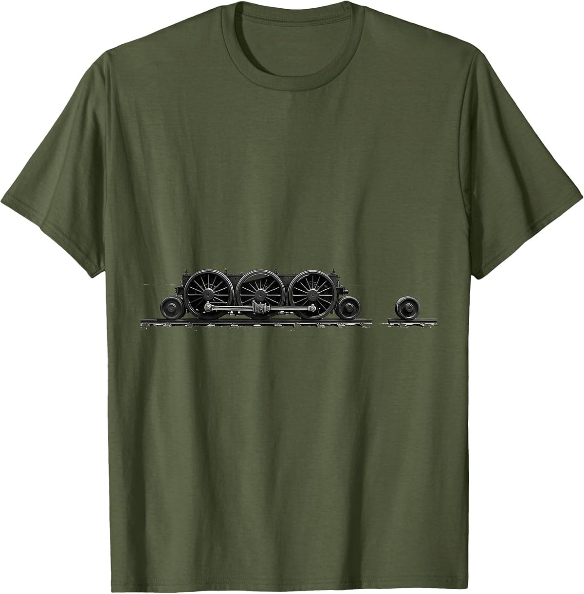 Men's Locomotive Wheel Arrangement Minimalist Train Enthusiast T-Shirt - Olive Green
