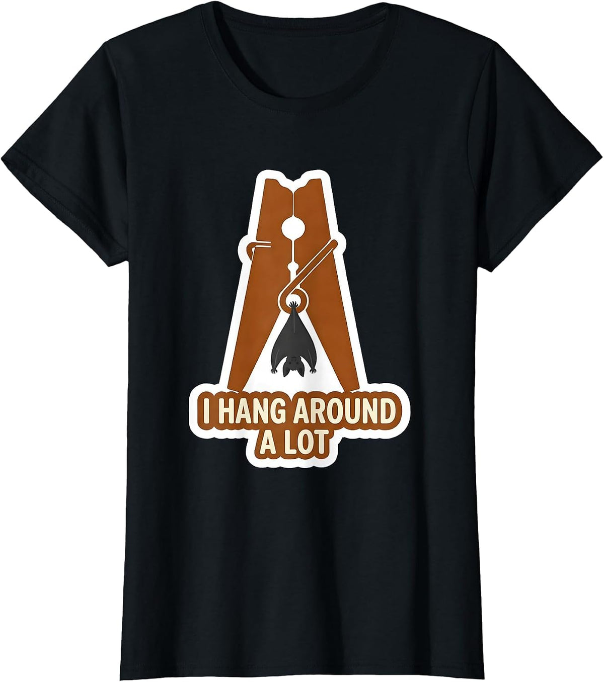 Women's I Hang Around A Lot Whimsical Bat Lover Wildlife T-Shirt - Black