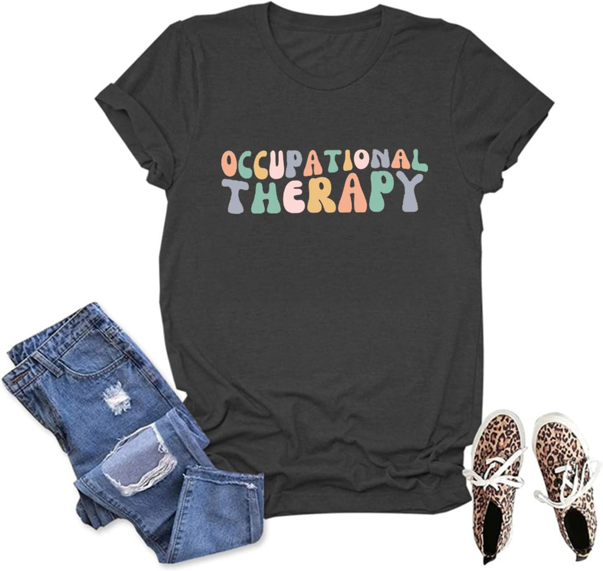 Occupational Therapy Shirts for Women Cute Graphic T-Shirt Casual Summer Short Sleeve Tee Tops Therapist Funny Gifts - Dark