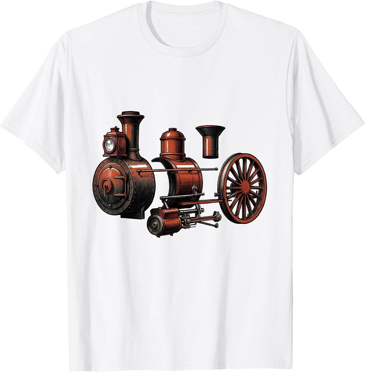Men's Steam Locomotive Exploded View Train Enthusiast Gift T-Shirt - White