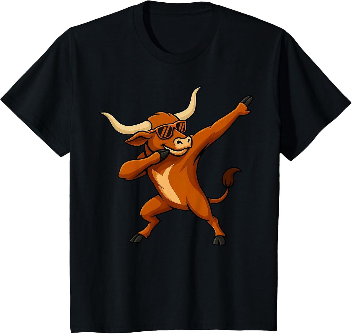Longhorn Cow Dabbing with Sunglasses Men Women Girls Kids T-Shirt - Black