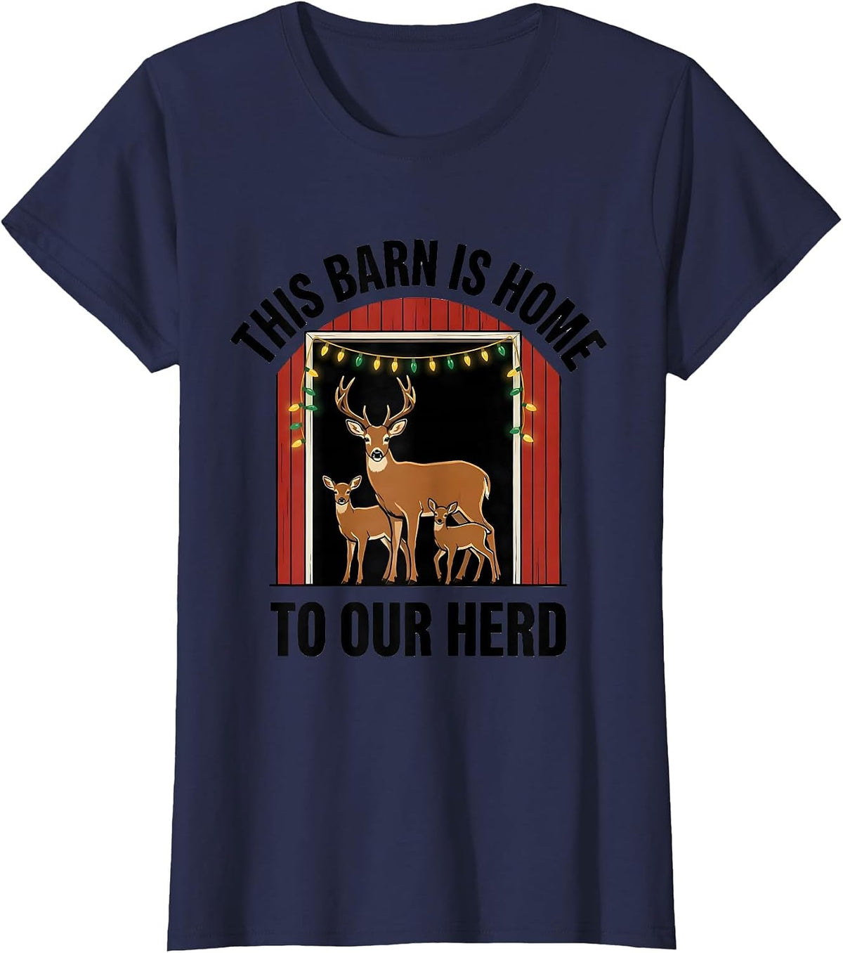 Women's This Barn Is Home to Our Herd Funny Goat Lover Christmas T-Shirt - Navy Blue