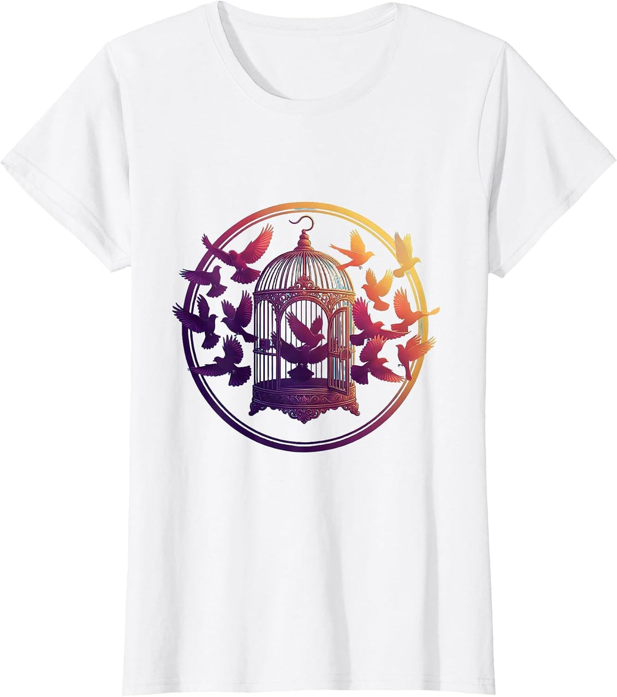 Neurodiversity Open Birdcage Birds Flying Free Art T-Shirt - White
