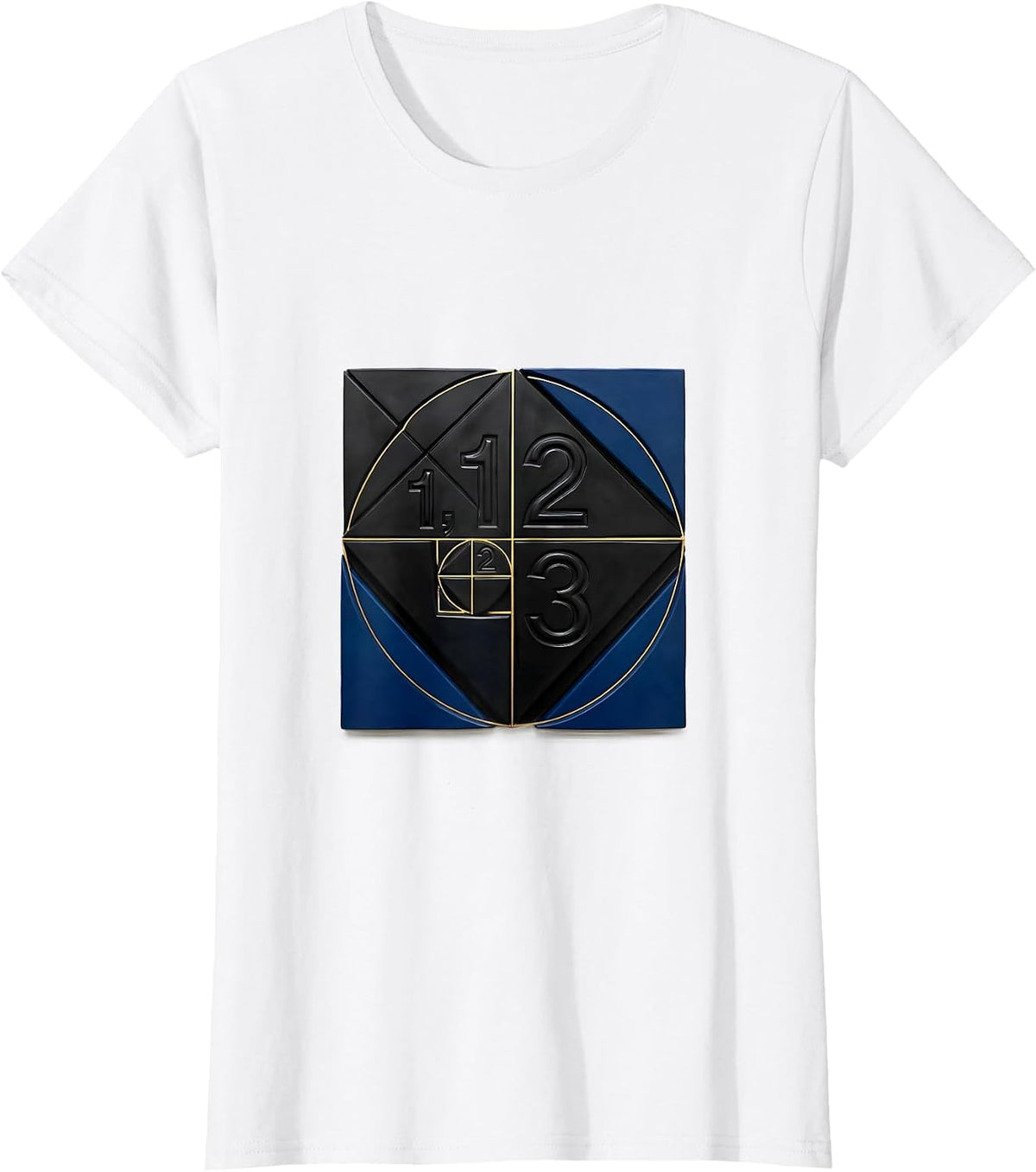 1, 1, 2, 3 Geometric Sacred Geometry Fibonacci Spiral Math T-Shirt - White
