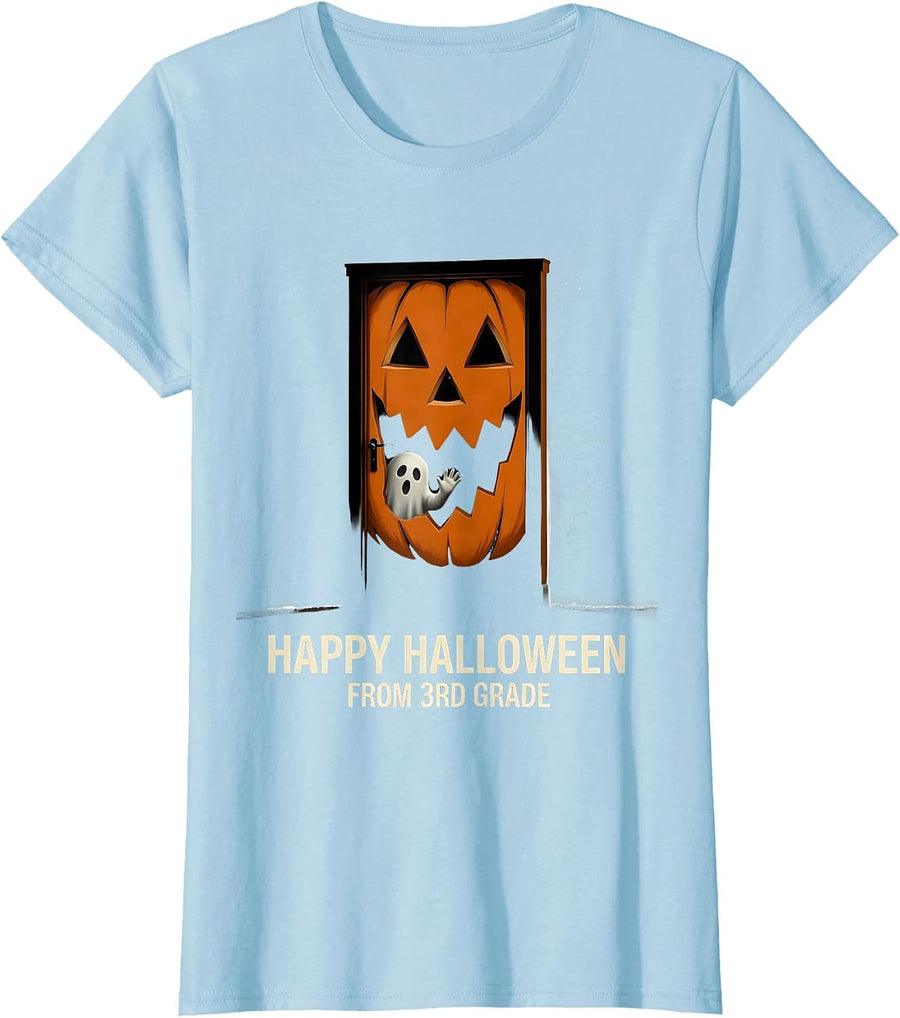 Women's Happy Halloween From 3rd Grade Spooky Third Grade Halloween T-Shirt - Baby Blue