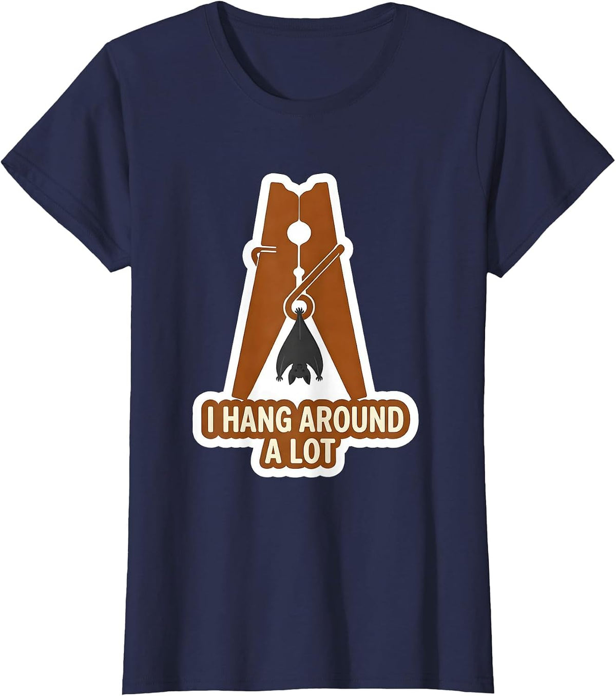 Women's I Hang Around A Lot Whimsical Bat Lover Wildlife T-Shirt - Navy Blue