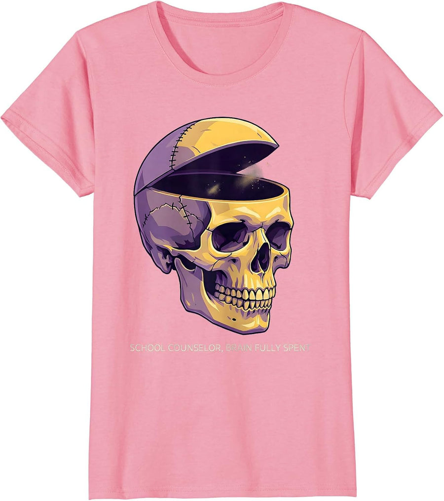 Women's School Counselor Brain Fully Spent Funny Zombie Teacher T-Shirt - Pink