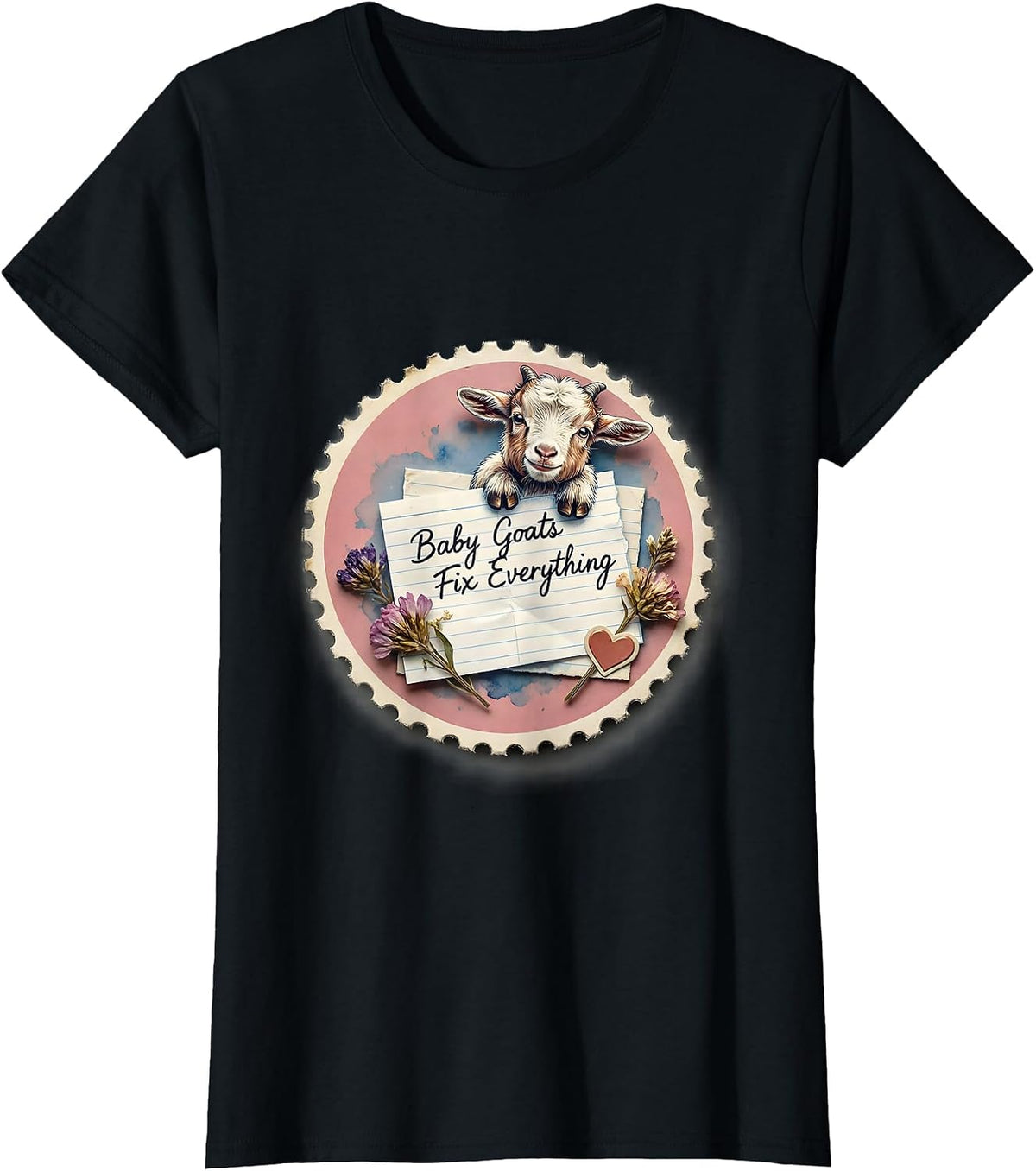 Baby Goats Fix Everything Cute Goat Design T-Shirt - Black