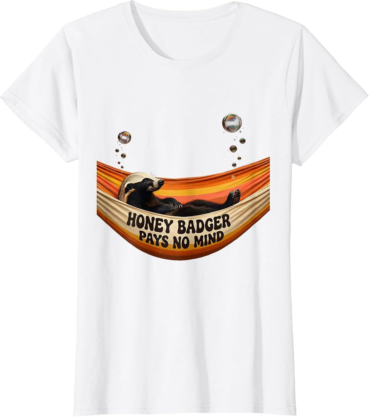 Women's Honey Badger Pays No Mind Funny Animal Humor Retro 70s T-Shirt - White