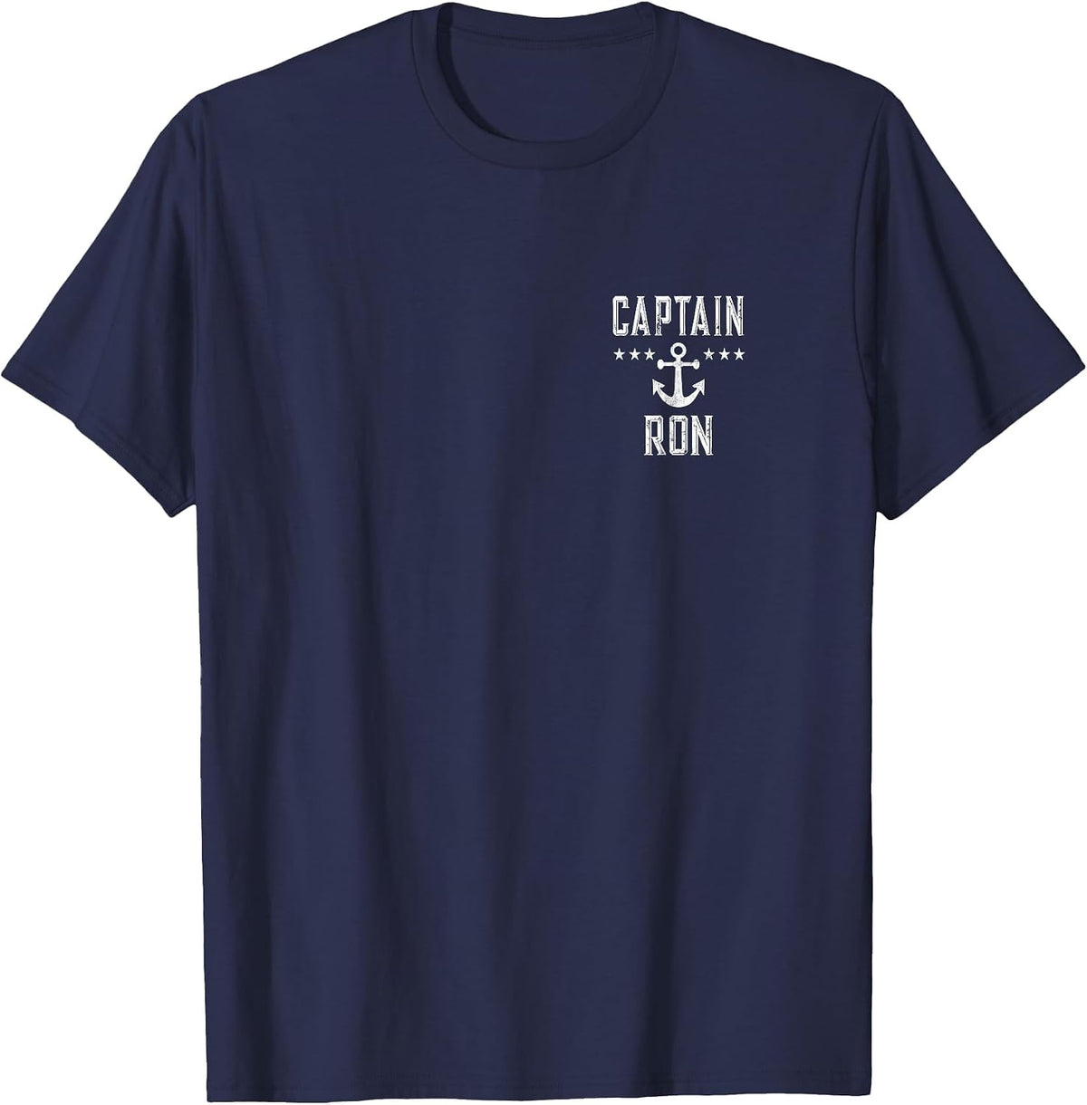 (Printed Both Sides) Retro Captain Ron Personalized Boating T-Shirt - Navy Blue