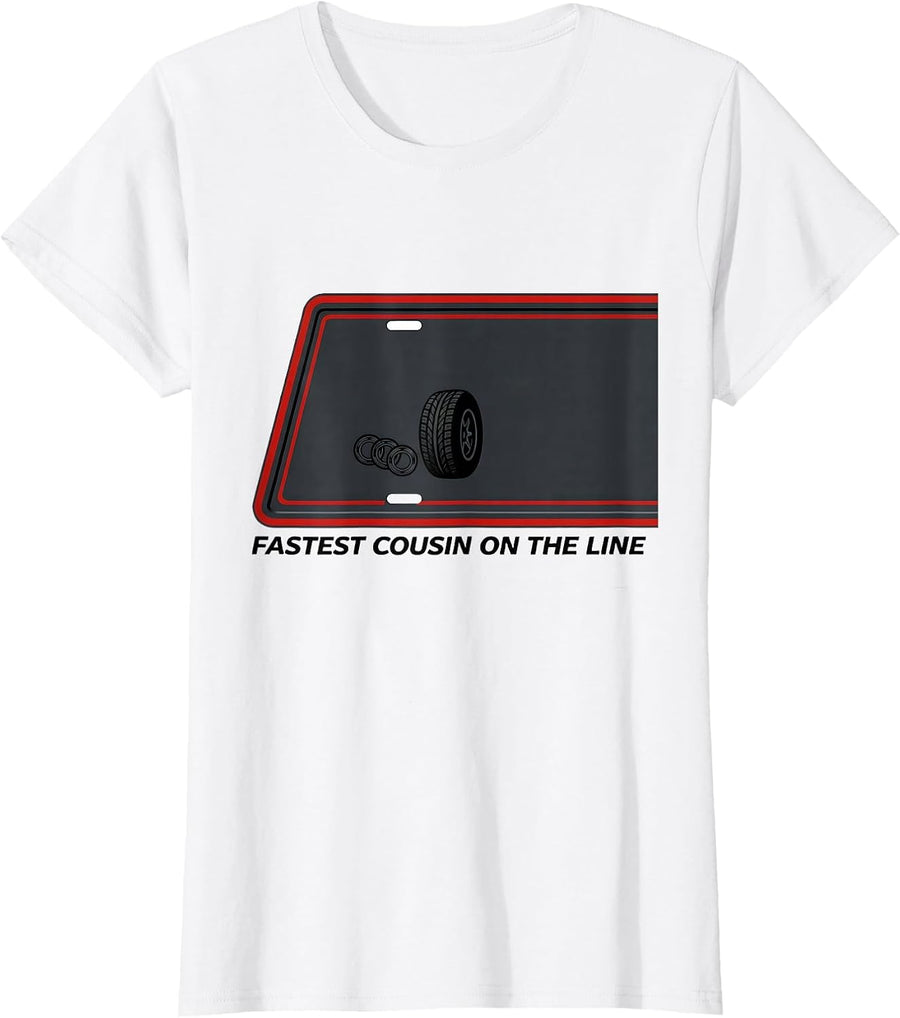 Women's Fastest Cousin On The Line Patriotic RC Racing Drag Strip T-Shirt - White