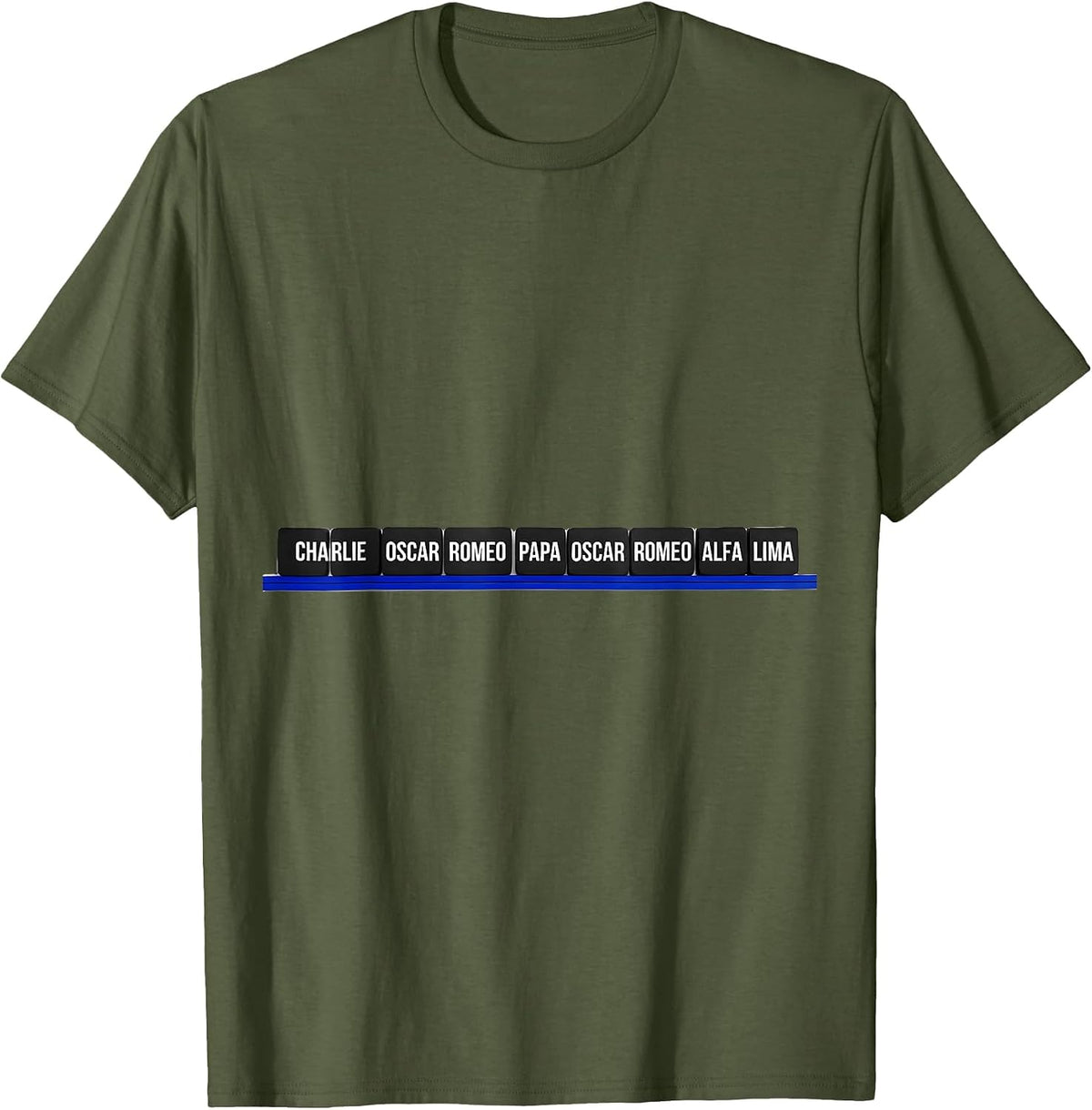 Charlie Oscar Romeo Papa Oscar Romeo Alfa Lima Police T-Shirt - Olive Green