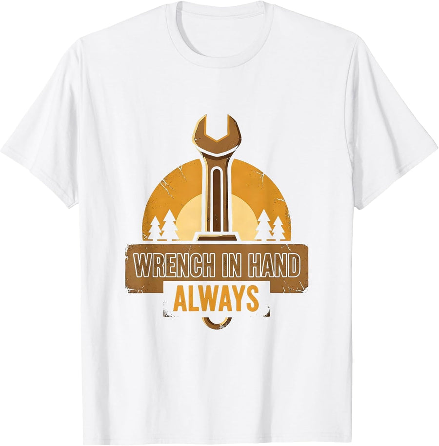 Men's Wrench In Hand Always Mechanic Design T-Shirt - White