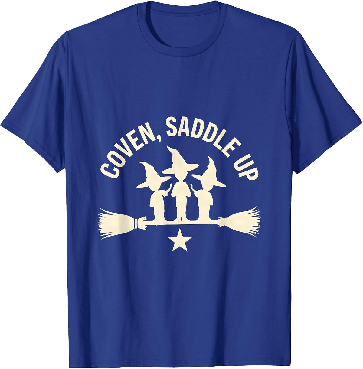 Coven Saddle Up Funny Halloween Witch Novelty T-Shirt - Royal Blue