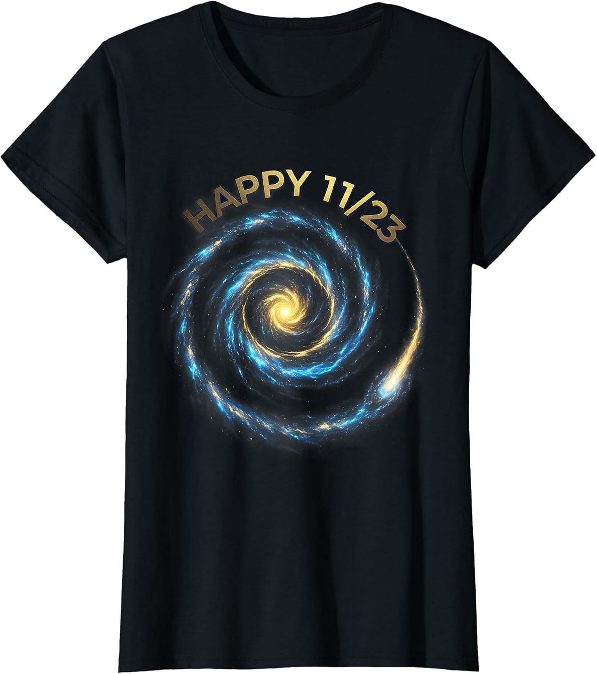 Happy 11/23 Cosmic Fibonacci Spiral Sacred Geometry Math T-Shirt - Black