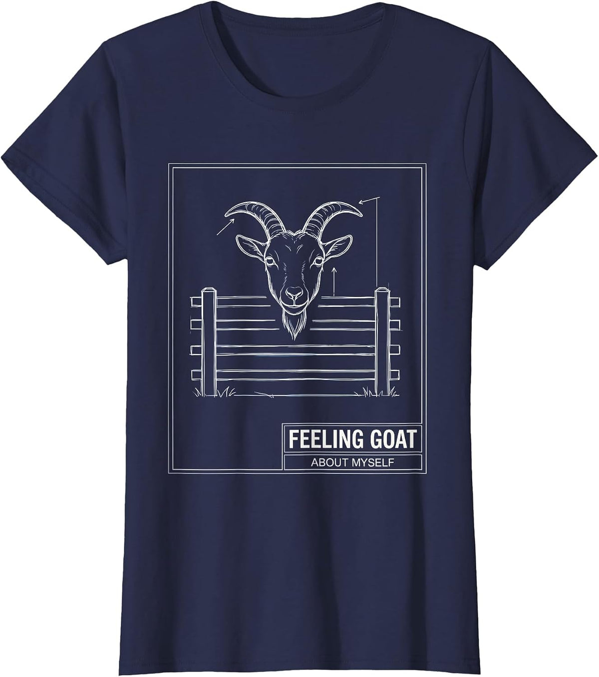 Women's Feeling Goat About Myself Funny Goat Pun Meme Dad Joke Humor T-Shirt - Navy Blue