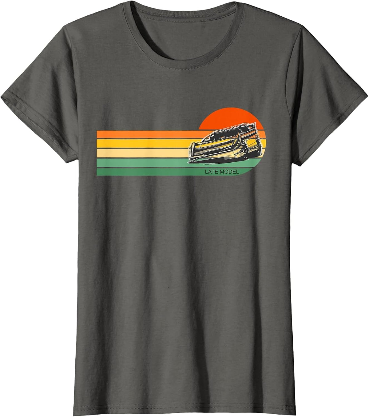 Retro Sunset Late Model Dirt Track Racing T-Shirt - Asphalt Grey
