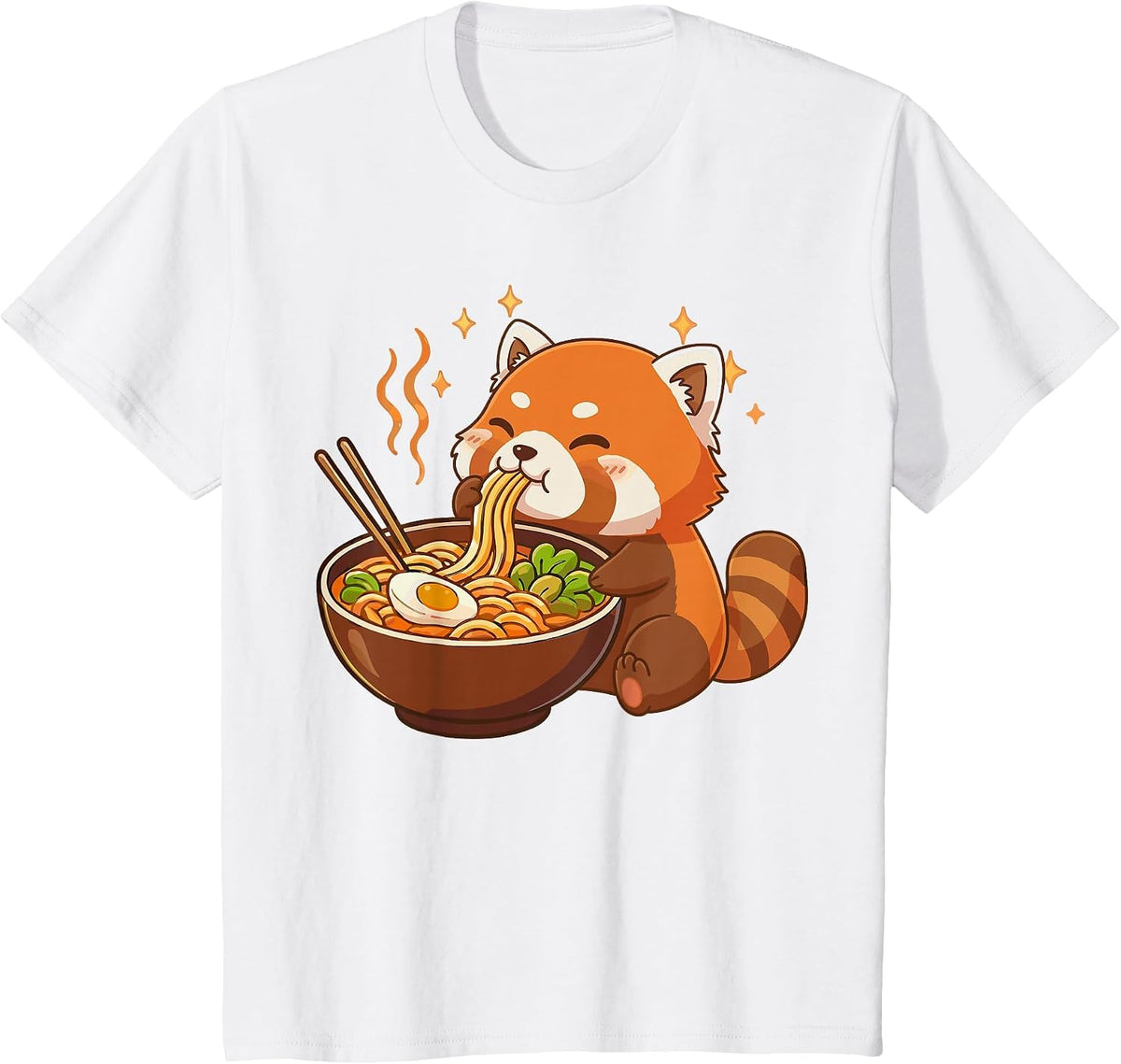 Red Panda Eating Ramen Noodles T-Shirt - White