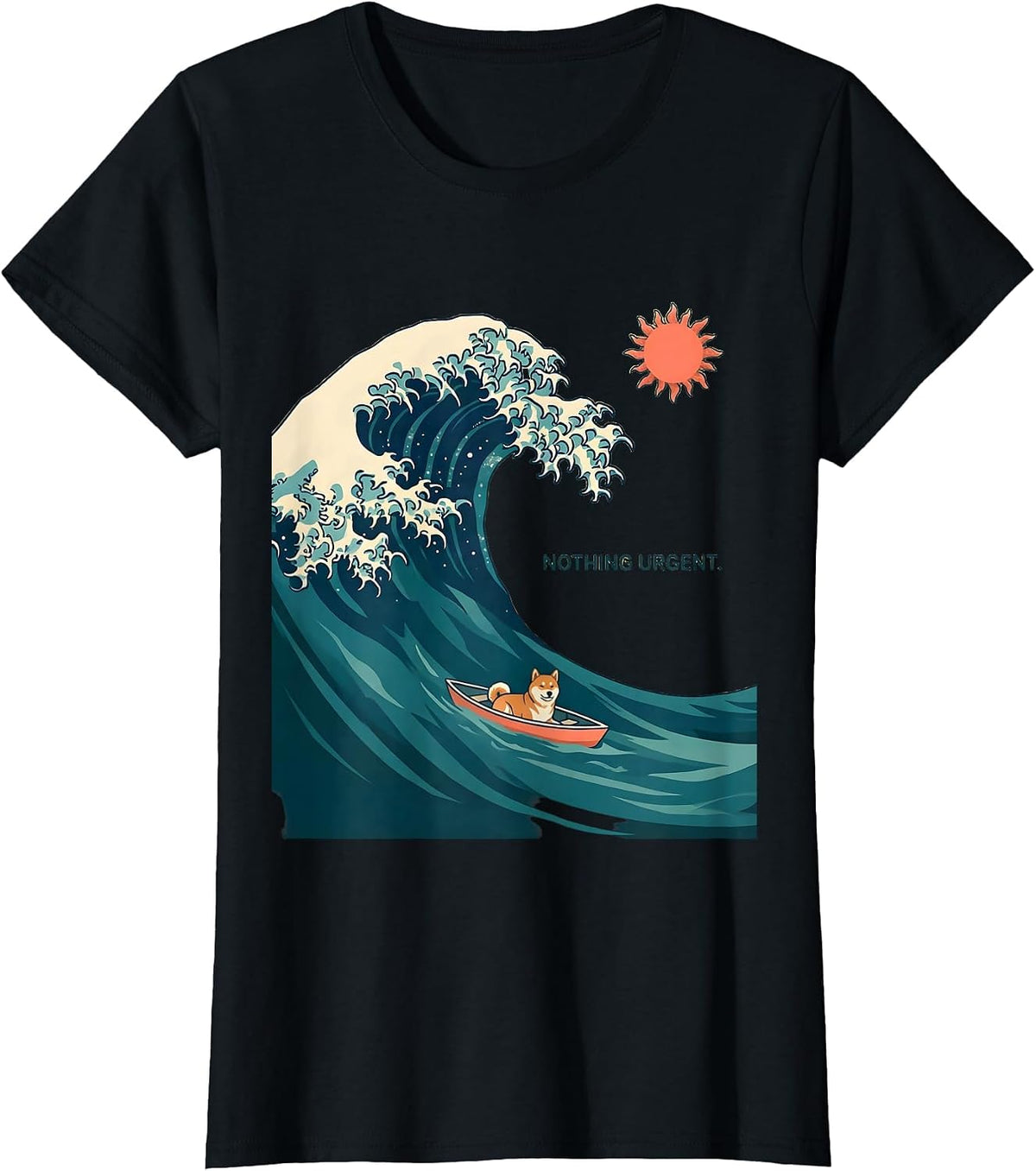 Women's Nothing Urgent Flat Vector Japanese Art Animal Meme Humor T-Shirt - Black
