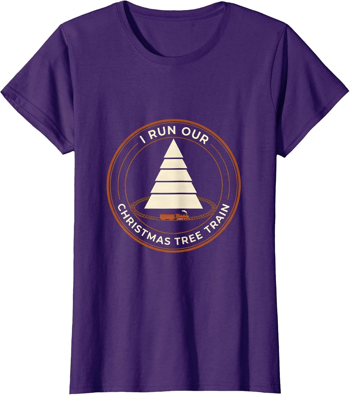 Women's I Run Our Christmas Tree Train Funny Train Hobbyist Vintage T-Shirt - Purple