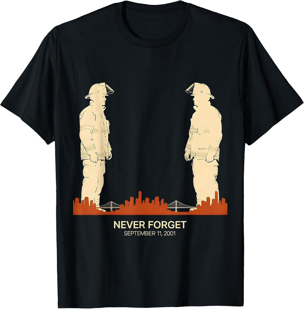 Men's Never Forget September 11 2001 Memorial Tribute Patriotic T-Shirt - Black