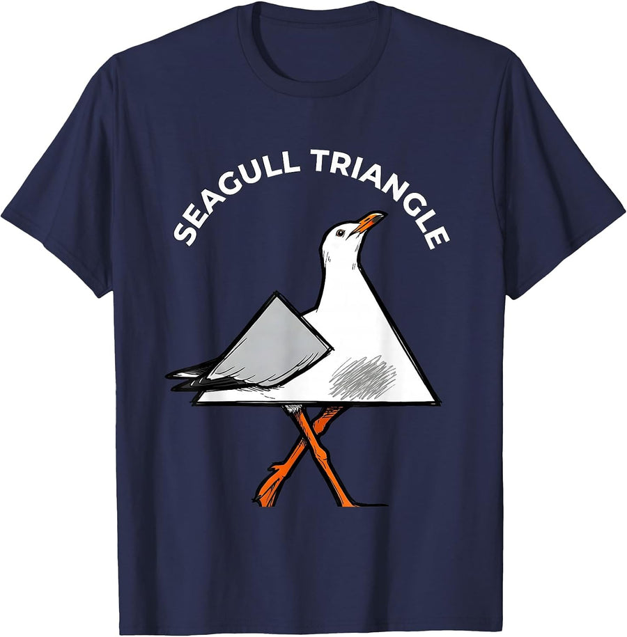 Seagull Triangle Cartoon Bird Pun Math Teacher Humor T-Shirt - Navy Blue