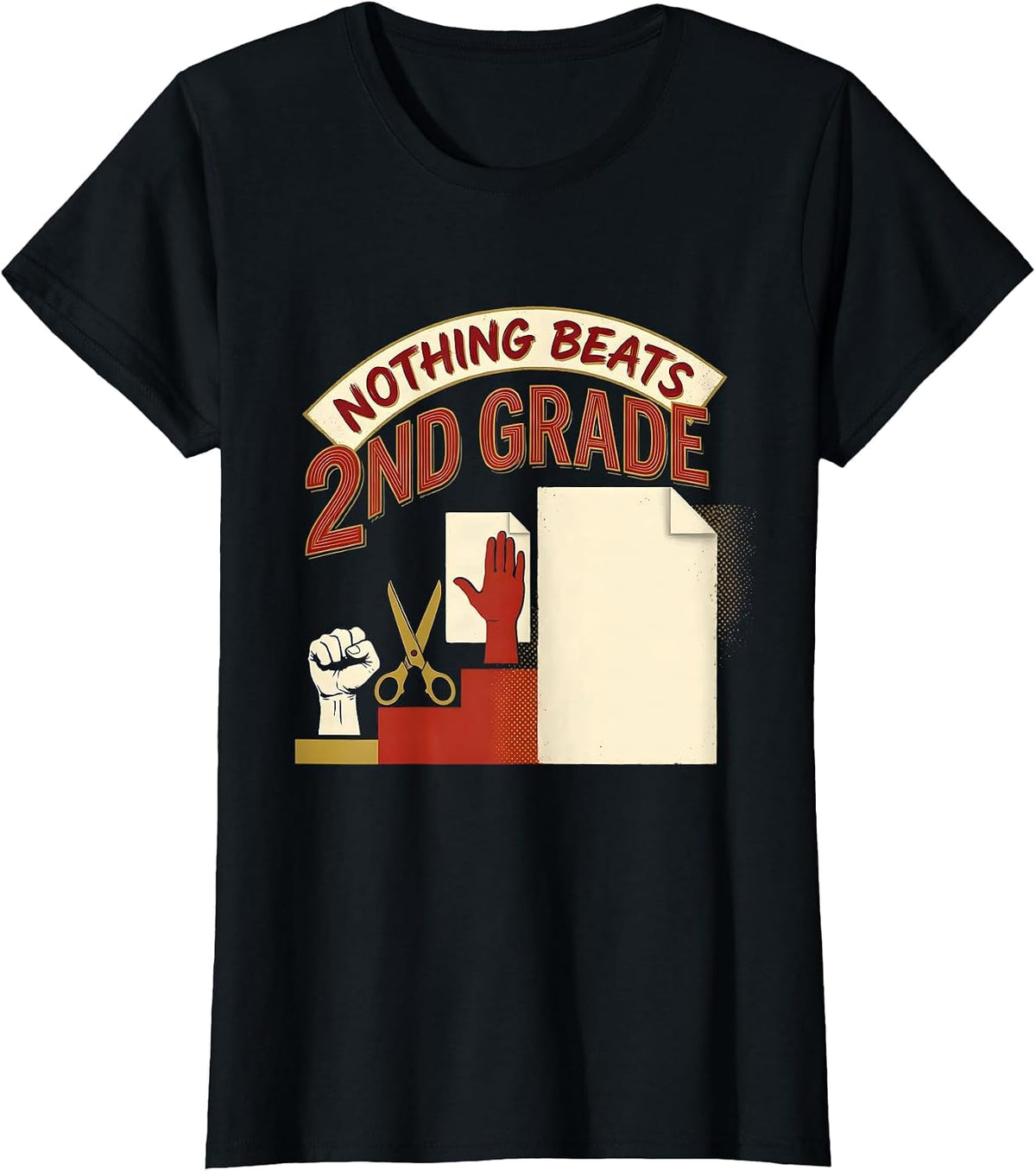 Nothing Beats 2nd Grade Back to School Rock Paper Scissors T-Shirt - Black