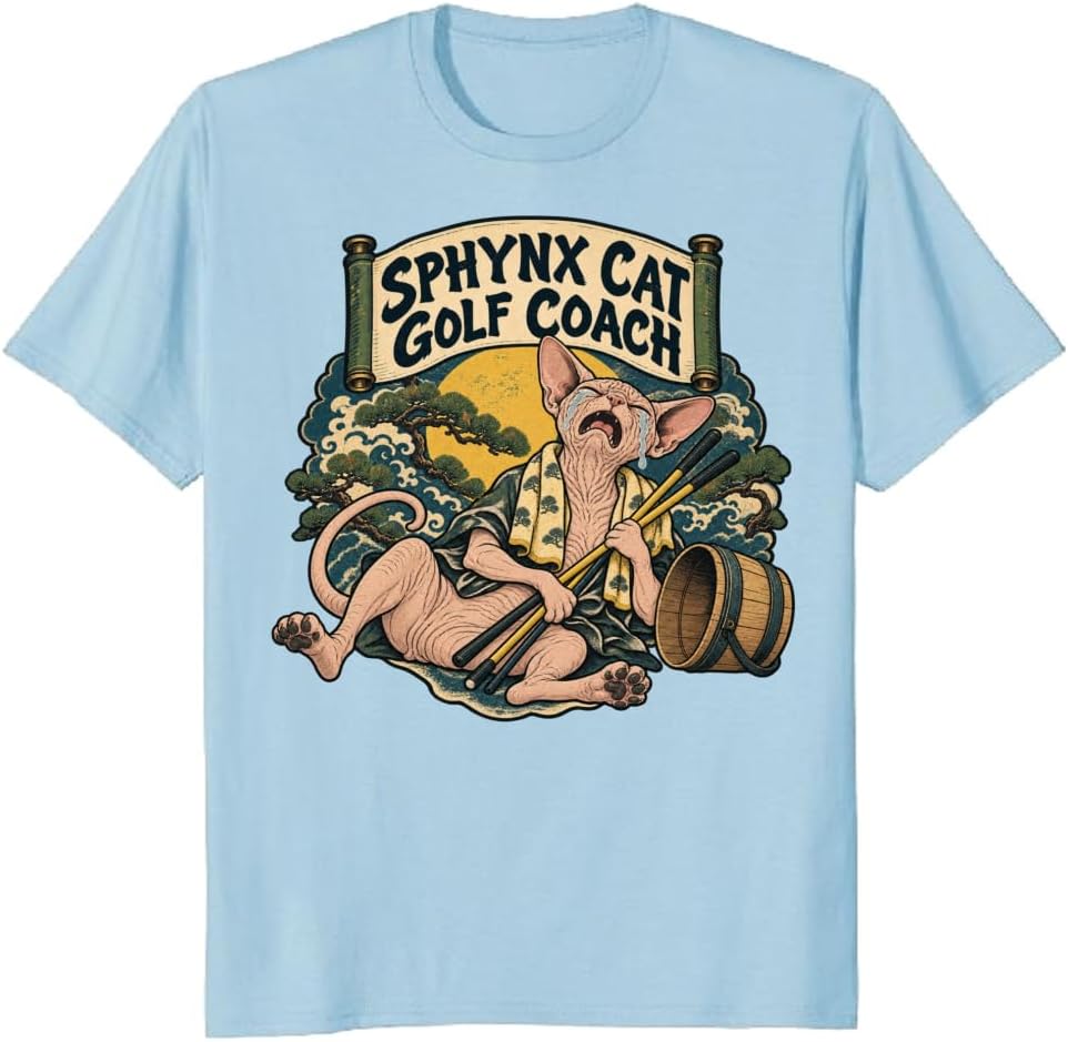 Ukiyo-E Sphynx Coach Graphic Tee Golf Cat Lover T-Shirt - S4