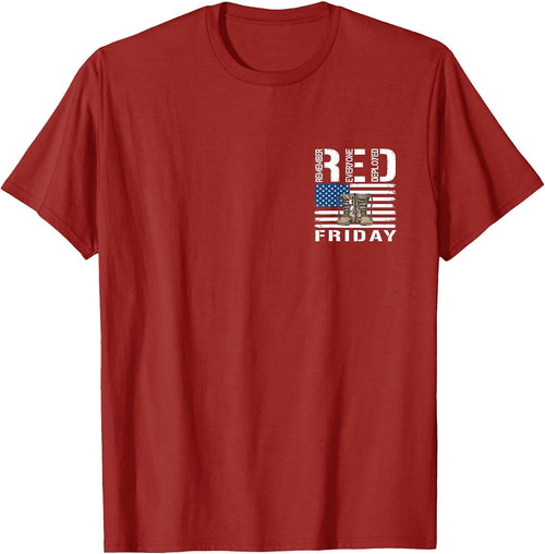 (2 Sided Print) Red Friday Military Veteran Deployed T-Shirt - Cranberry Red