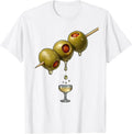 Men's Oversized Olive Toothpick Cocktail Lover Humor T-Shirt - White