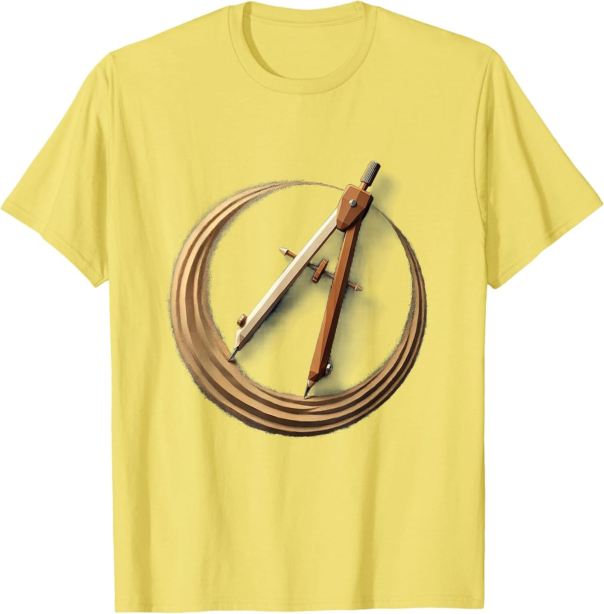 Men's Compass Circle Math Geometry Illustration T-Shirt - Lemon Yellow