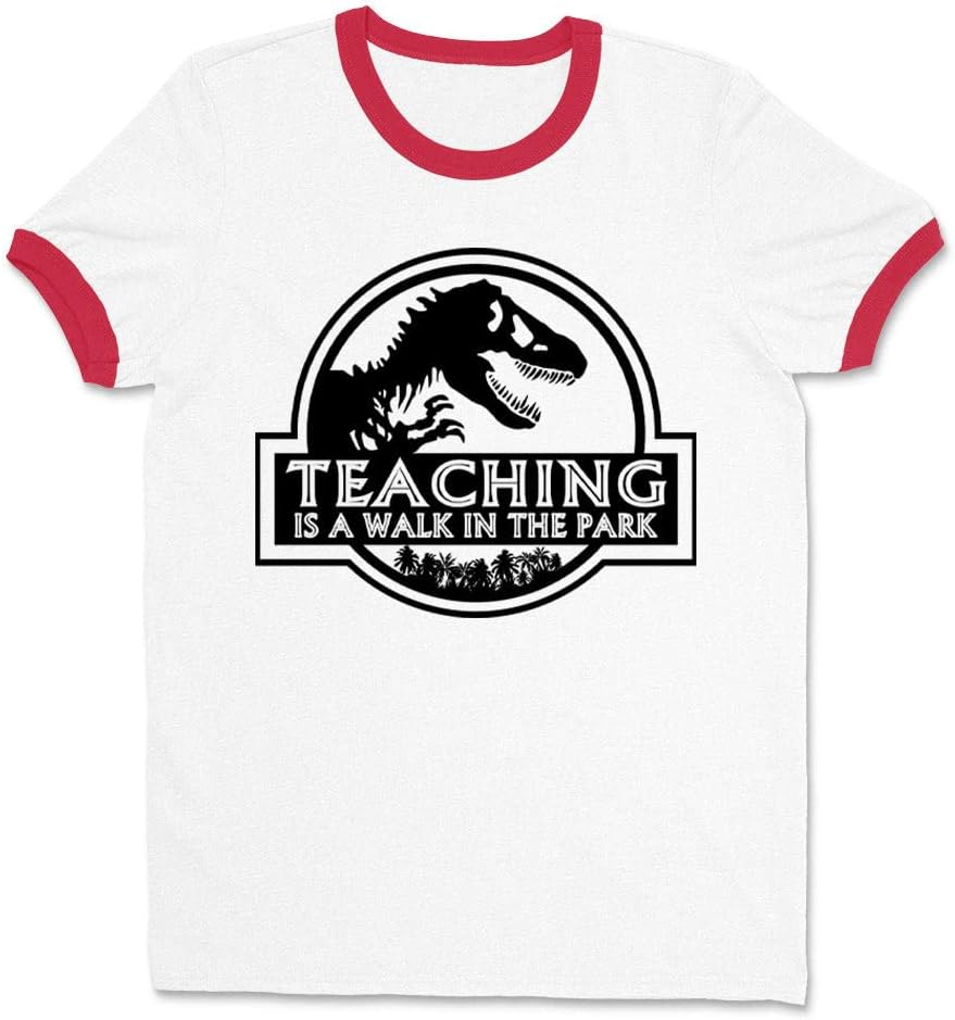 Teaching is a Walk in the Park Ringer Tee Shirt Unisex - White\/Red